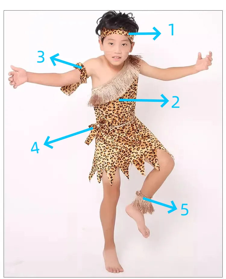 Halloween Costume Adult Kids Savage Caveman Costumes African Tribal Hunter Clothing for Girl Performance Costumes Cosplay Dress