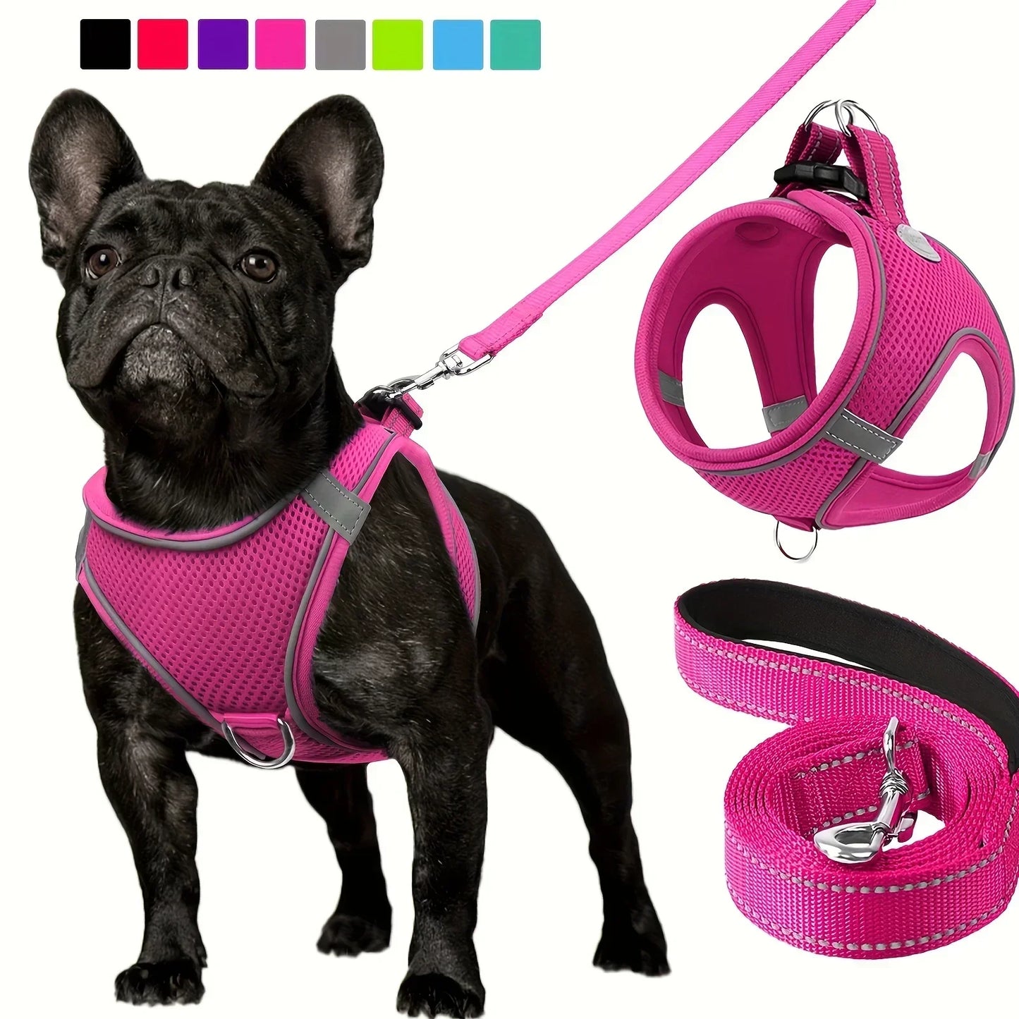 Ultimate Comfort Reflective Step-In Dog Harness and Leash Set - Soft Padded Breathable Mesh Vest,Ensure Safe Walking