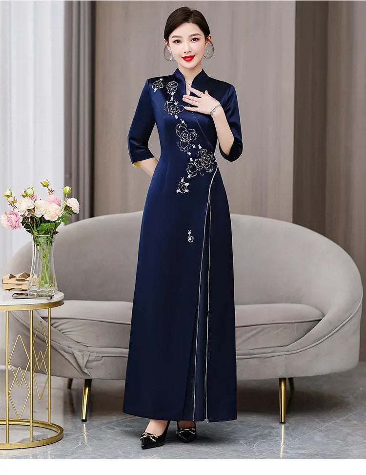Elegant New Mom Wedding Dress Autumn Chinese Dress Daily Wearable Dress For Grandma Happy Marriage Gown