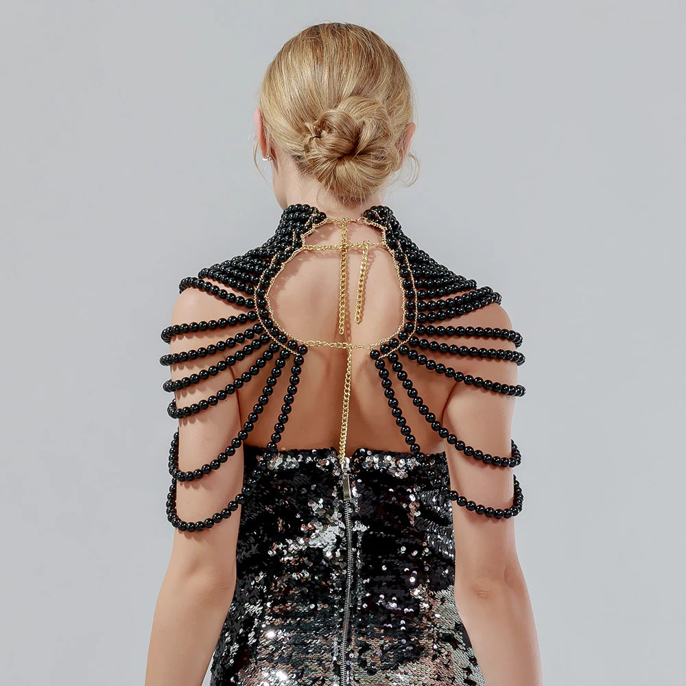 Women's Pearl Body Chains Bra Fashion Adjustable Size Shoulder Necklaces Sexy Tops Chain Wedding Dress Pearls Shawl Body Jewelry