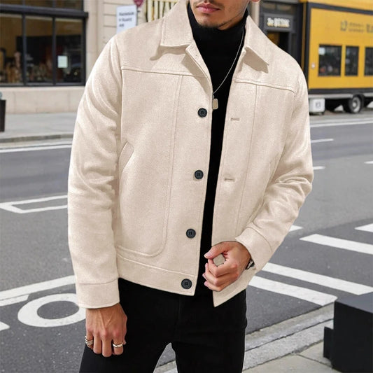 Luxury Businees Male Woolen Jackets Fashion Lapel Button-down Solid Color Long Sleeve Coats Trendy High Quality Outerwears S-2XL