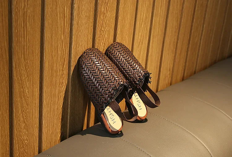 Girls Summer Shoes Weave Knitted Design Children Flat Shoes Kids Summer Sandals Princess Sweet Soft Fashion 2 in 1 Slippers Cute