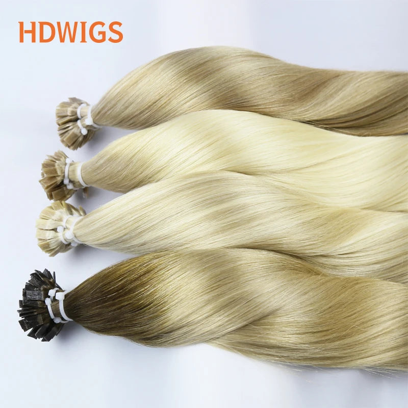 New Flat Tip Hair Extension Human Hair Straight Flat Tip Human Fusion Hair Natural Brazilian Keratin Capsule Real Human Hair 613