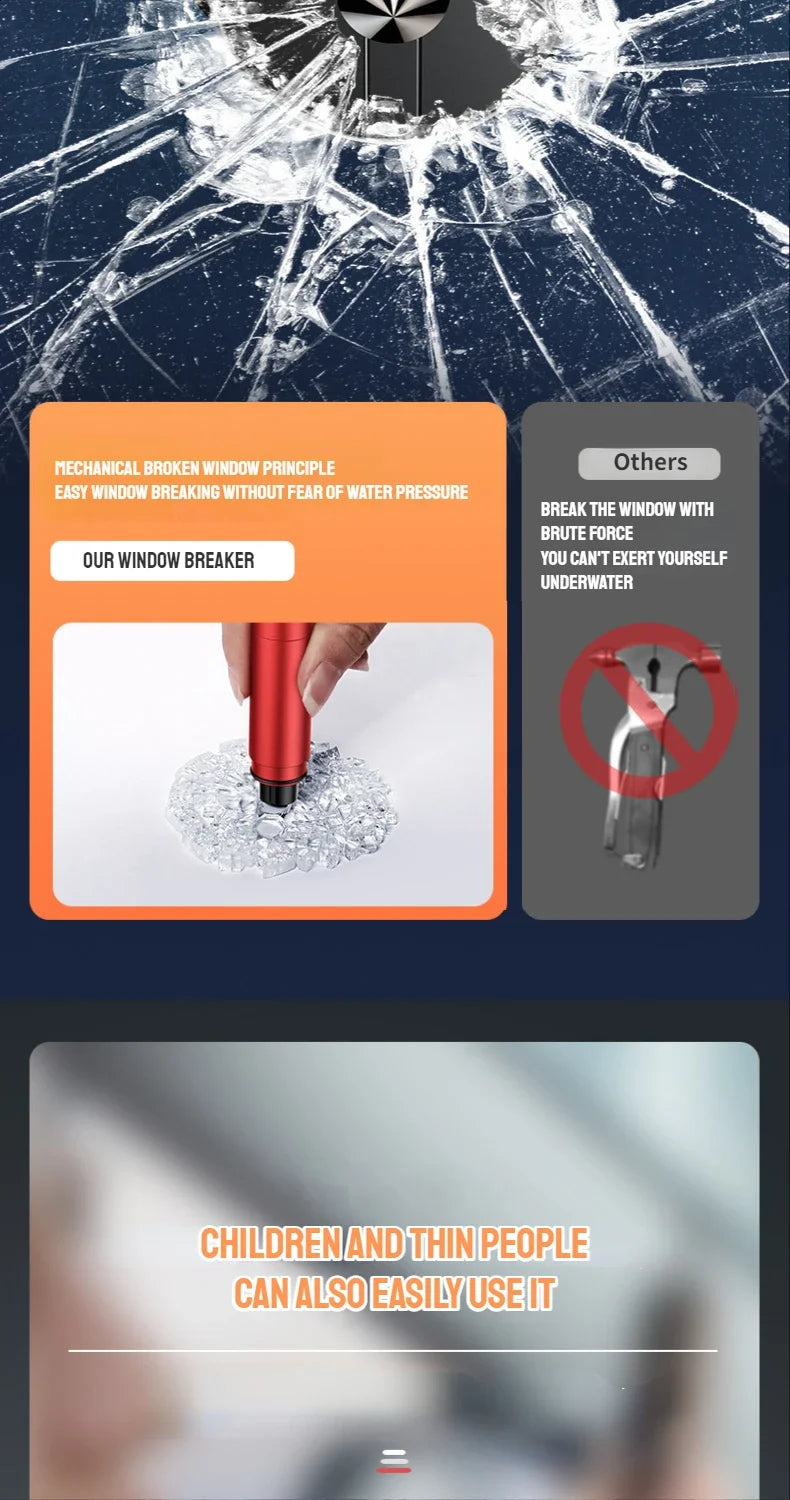 2 In 1 Car Safety Hammer Emergency Glass Breaker Cut The Seat Belt  High Hardness Tungsten Steel Rescue Tool Auto Accessories