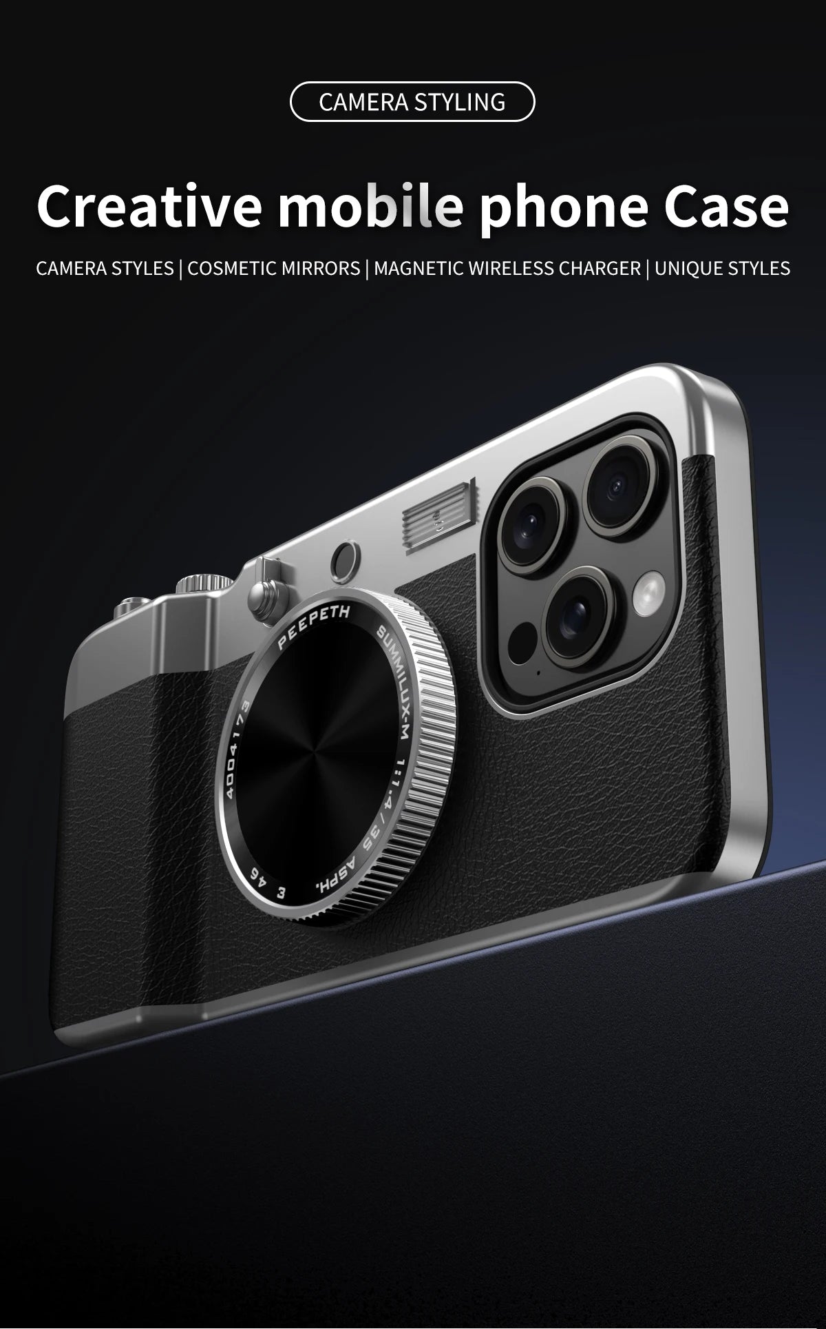 Retro Magnetic Multifunctional Camera Phone For 16 15 14 13 12 11 Pro Cosmetic Mirror Shockproof Cover