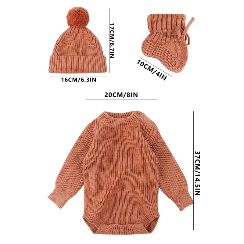 Cosy Infant Knitwear Soft & Comfortable Baby Jumpsuit Set with Matching Bonnet Hat and Booties Socks for Daily Comfort