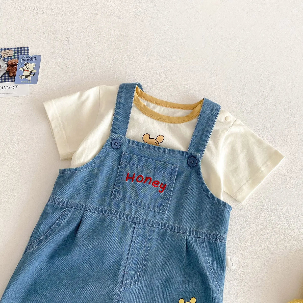 Baby Cartoon T-shirt 2025 New Summer Style 0-5-year-old Boy's Trendy Contrasting Color Base Shirt, Trendy Baby Bear Top