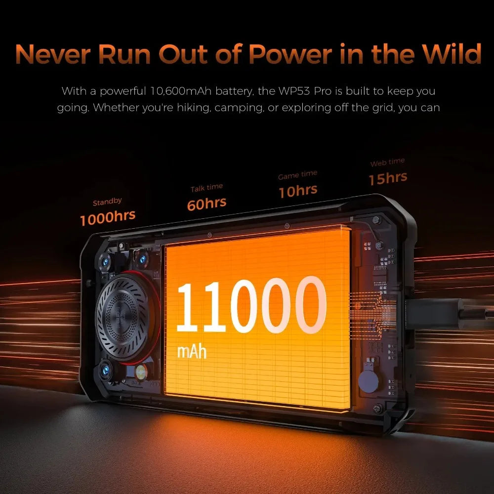 OUKITEL WP53 PRO 4G Rugged Smartphone Android15 6.52 Inch 24GB RAM+256GB ROM Mobile Phone 11000mAh 50MP 18W Cell Phones NFC