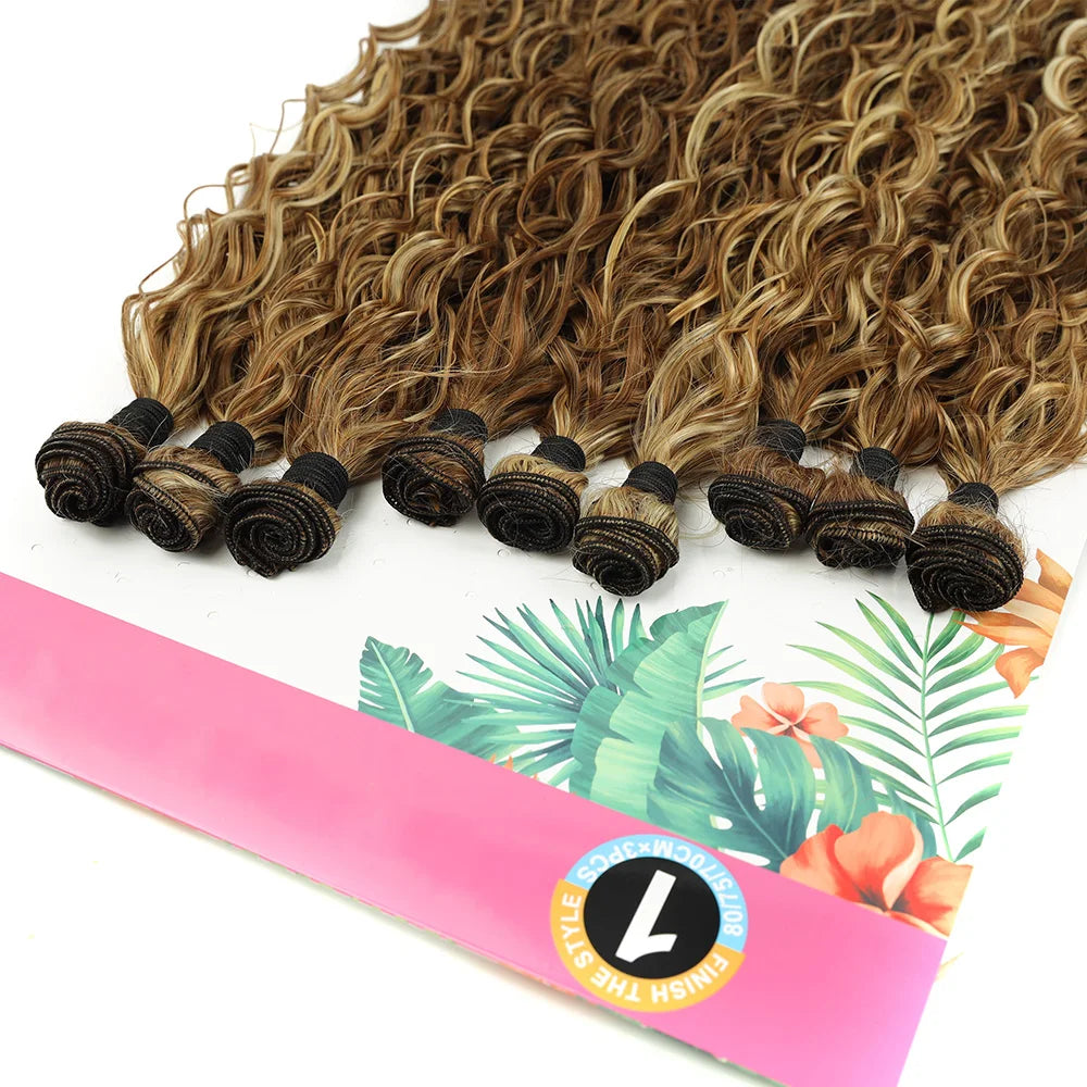 BOL Curly Hair Bundles 20 24 28Inch Long Synthetic Hair Exetension Fake Hair For Women Water Wave Heat Resistant 9Pcs Full Head