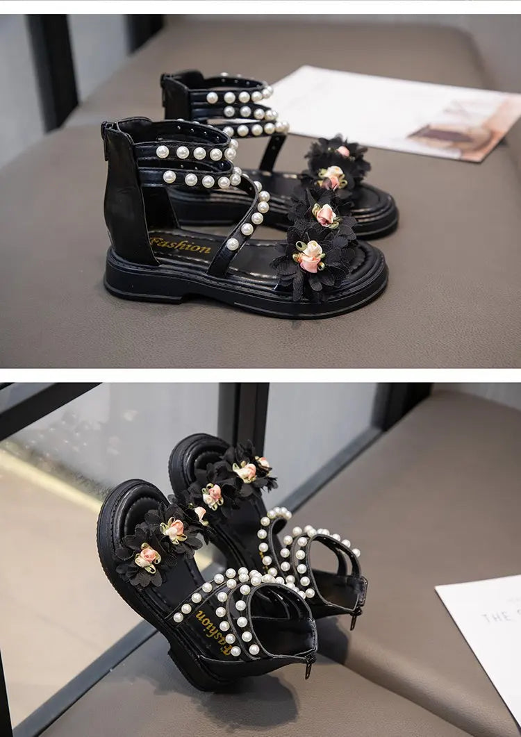 Girls Summer Sandals Soft Bottom Toe-Open Cute Princess Shoes Middle Large Children Little Girls Student Beach Shoes