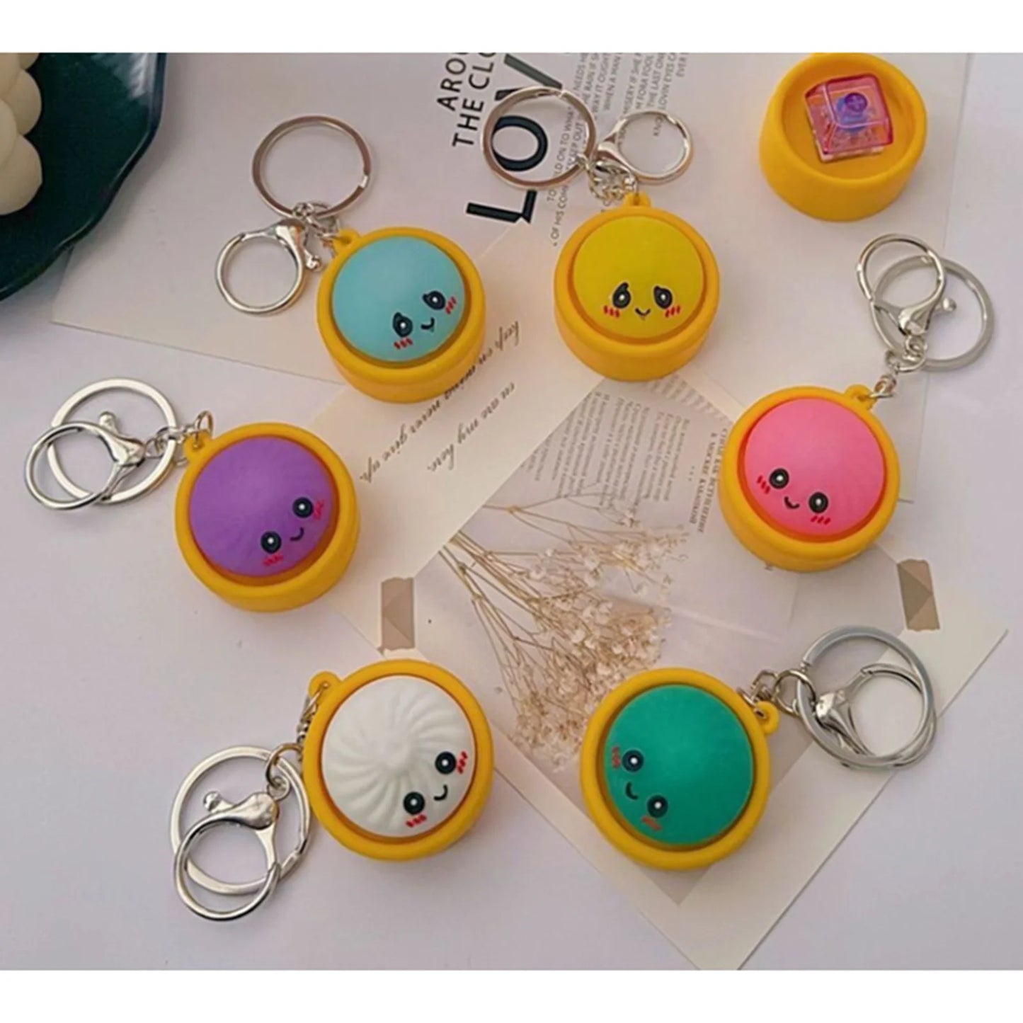 4-12PCS Simulation Dumpling Keyboard Clicker Stress Relief Toy Cute Keychains Decoration Gifts Emotion Fidgets Toy Mini Pendant