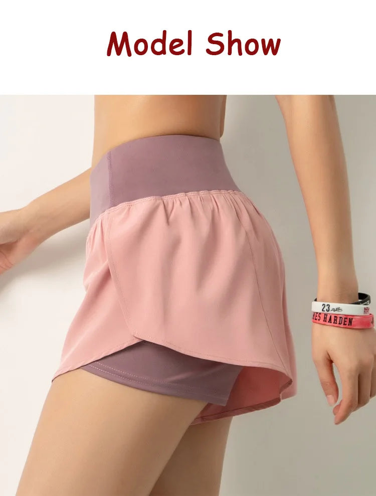 Hot New Sport Shorts Women Sportswear Double-deck Running Shorts Yoga Bottoms Summer Gym Fitness Training Jogging Short Pants