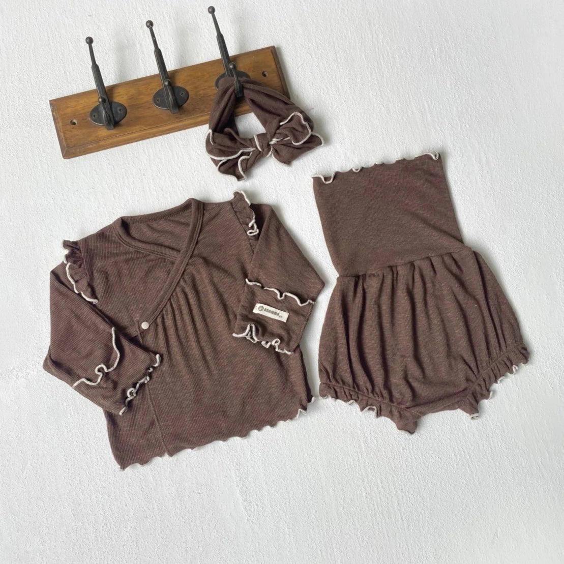 6738 Baby Clothing Set 2025 Autumn New Baby Girl's Home Suit Flying Sleeve Top+High Waist Belly Shorts Pajamas Set