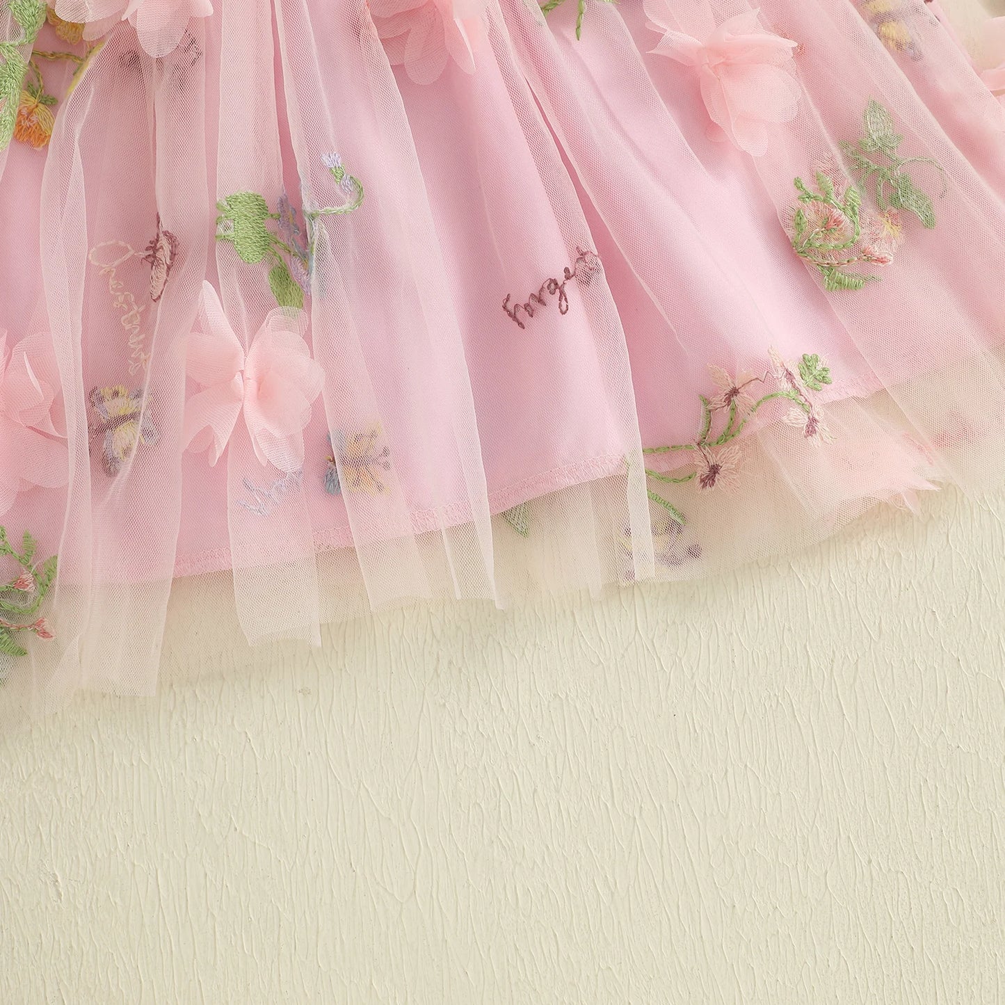 Baby Girl Square Neck Floral Embroidery Lovely Dress Kid Princess Lovely Dress Ruffle Sleeveless Toddler Party Dress Clothes