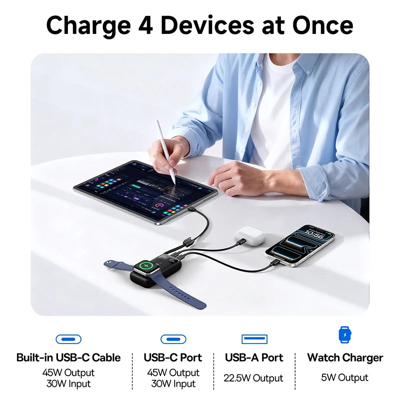 Baseus 45W 10000mAh Power Bank with 5W Magnetic Wireless Charging for iWatch & AirPods External Battery For iPhone 17 16 Pro Max