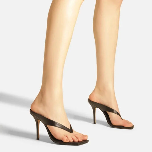 New Sexy Summer Sandals Women Fashion Flip-flops Thin High Heels Square Toe Casual Party Sandals Shoes Leather Sexy Slides