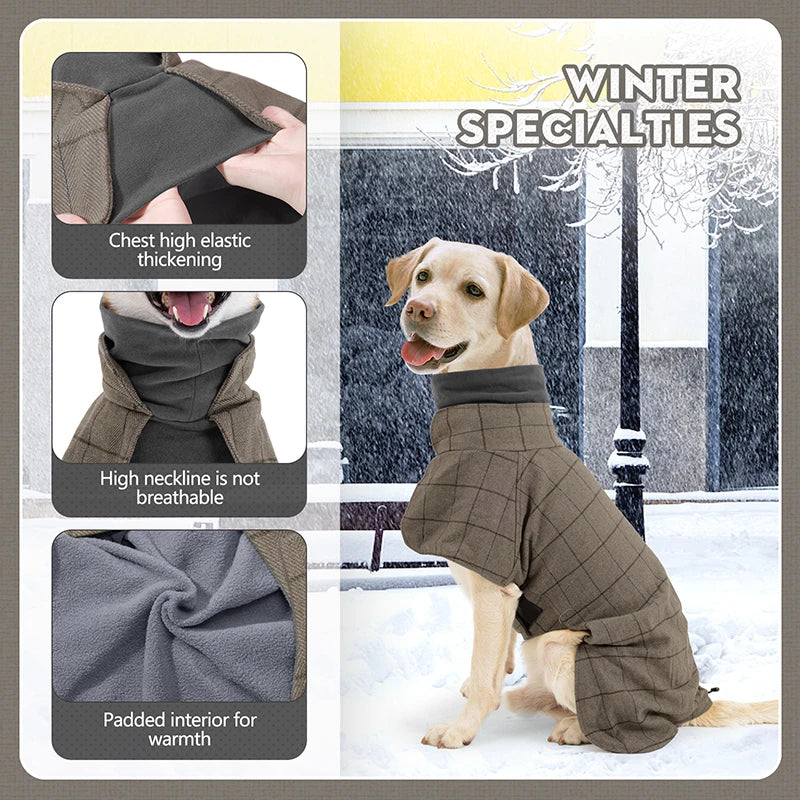 Thickened British Style Luxury Designer Dog Clothes High-neck Fashionable Plaid Dog Jacket with Leash Hook Large Dogs Dresses