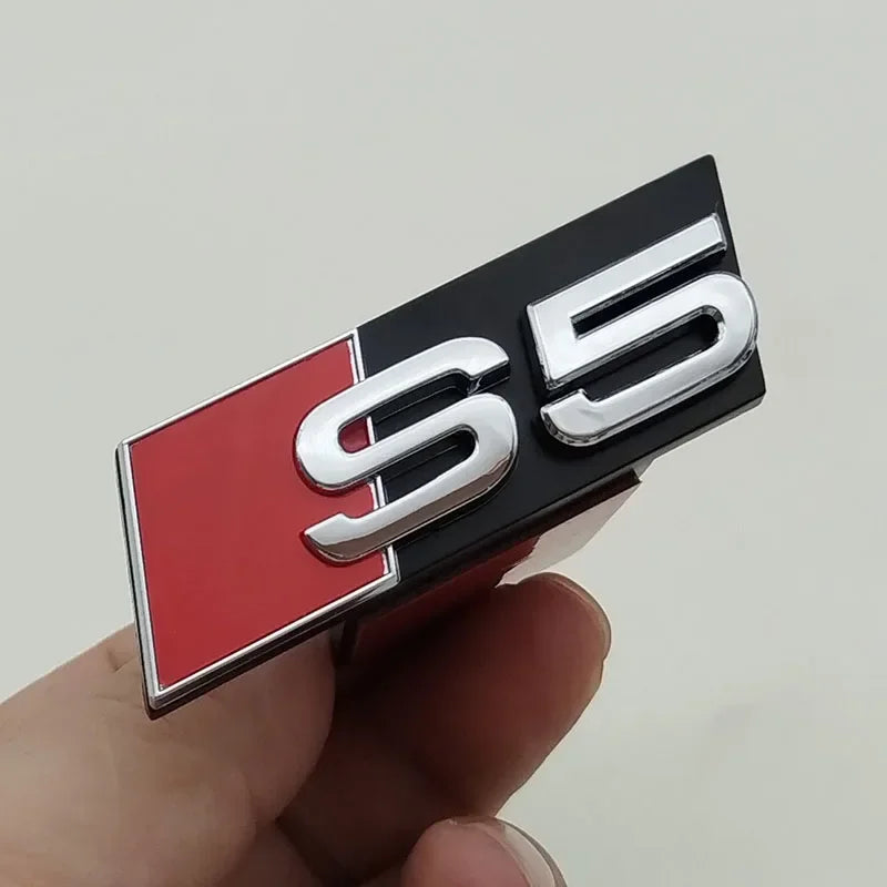 1pcs ABS Car Front Grill Badge For Audi S 3 4 5 6 7 8 Auto Styling caR Sticker Chrome Black Logo S3 S4 S5 S6 S7 S8 Emblem