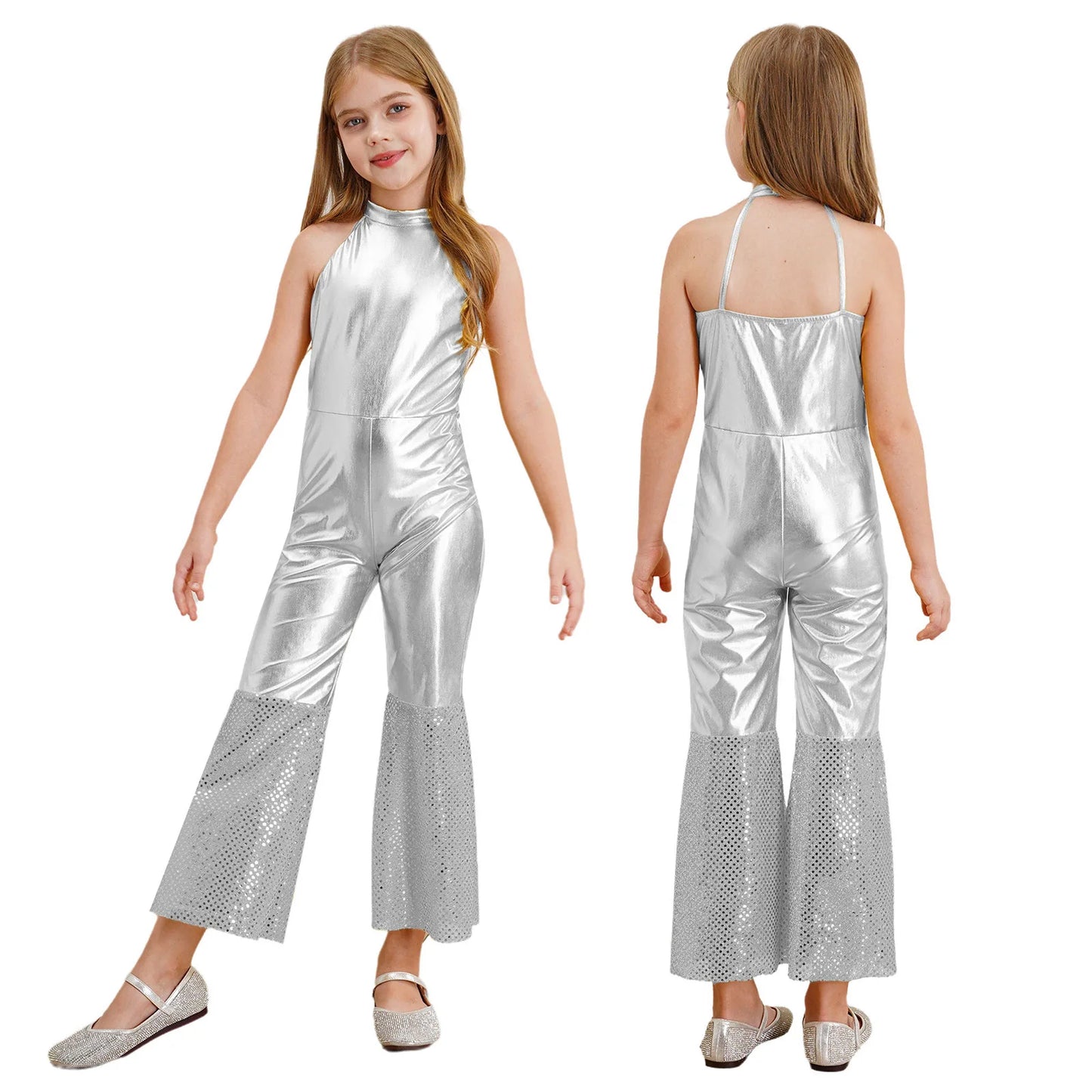 Halloween Kids Girls Hippie Costume Tassels Unitard Bell-bottom Long Pants Bodysuit Jumpsuit for Disco Dance 60s 70s Rave Party