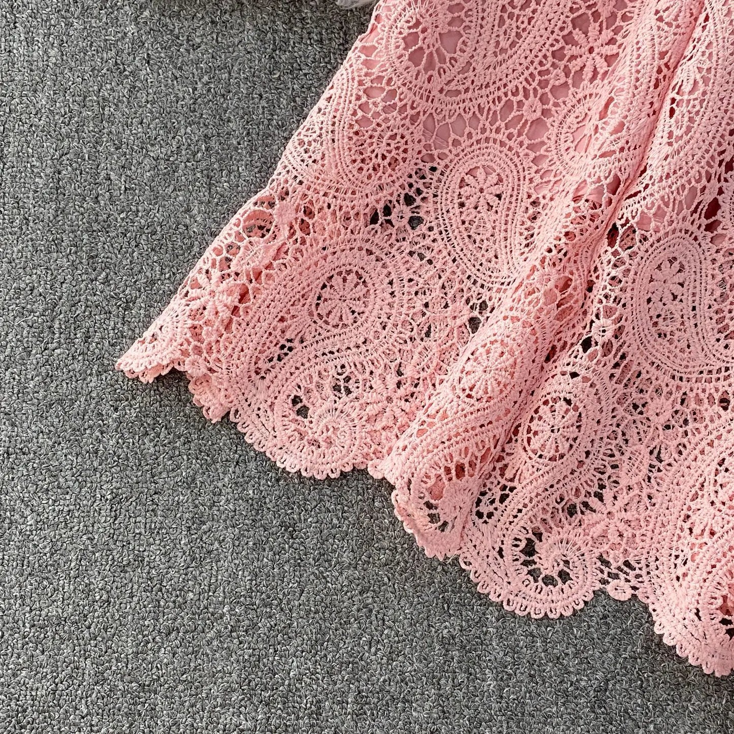 Women Two Piece Sets Skirt Set Embroidery Lace Hollow Out Half Sleeve Shirt Long Skirts A Line High Waist Elegant Work Spring