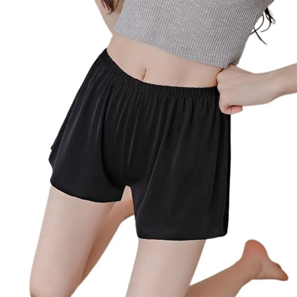 Women Safety Shorts Anti-exposure Breathable Thin Satin Seamless Homewear Underwear Loose Elastic Waist Summer Mini Pants