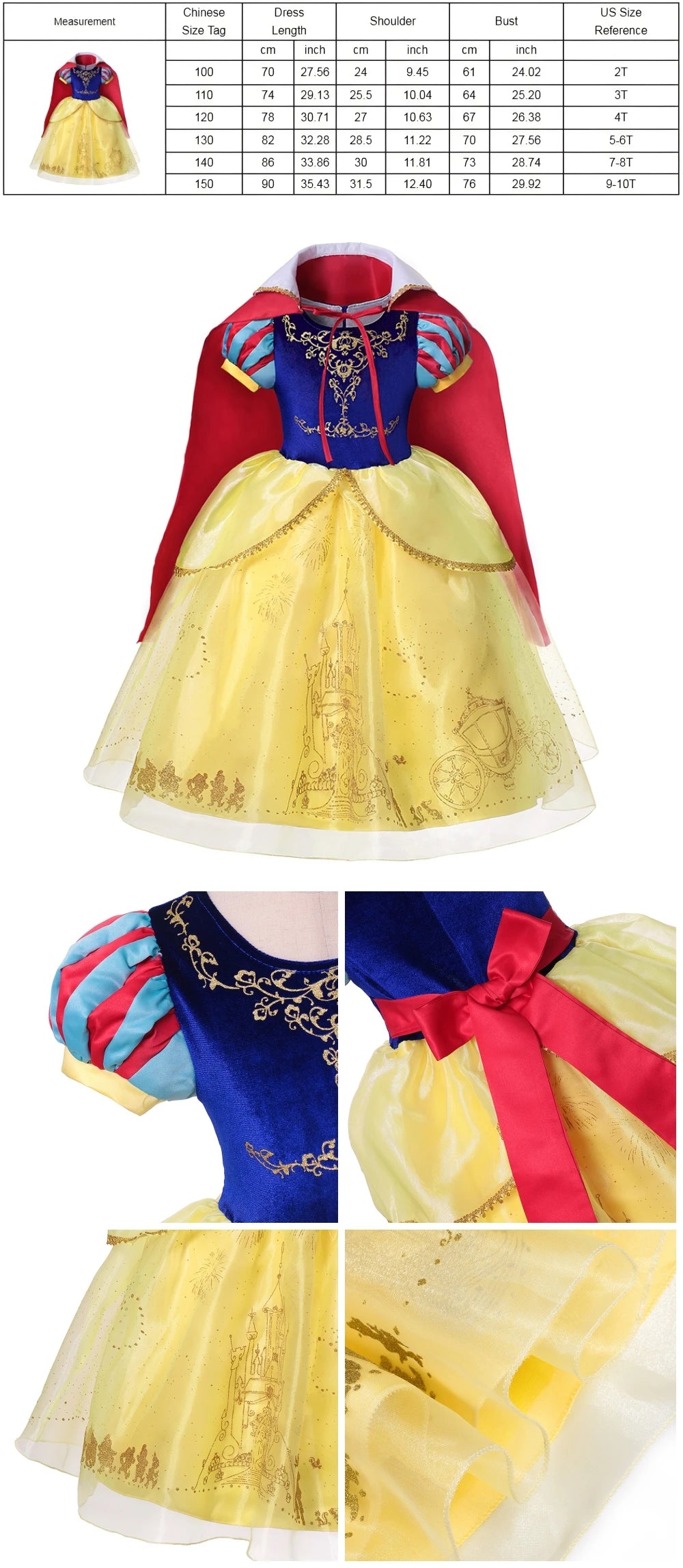 Halloween Birthday Dress Cinderella Snow White Aurora Rapunzel Princess Costume for Girls Kids 2-8Y