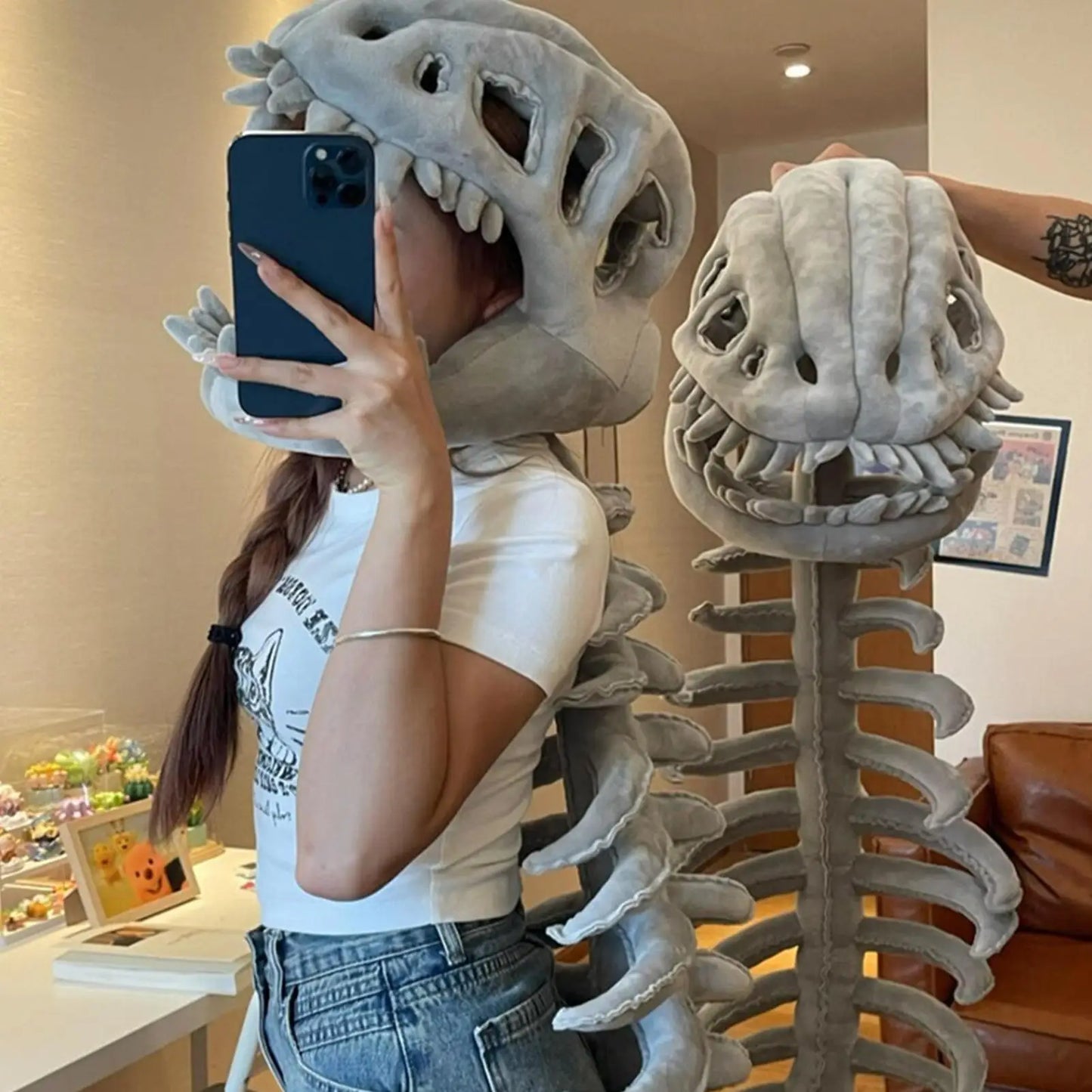 Halloween Skeleton Outfits Dinosaur Skeleton Costume Plush Stuffed Toy For Kids Adults Stage Performance Themed Event Haunted