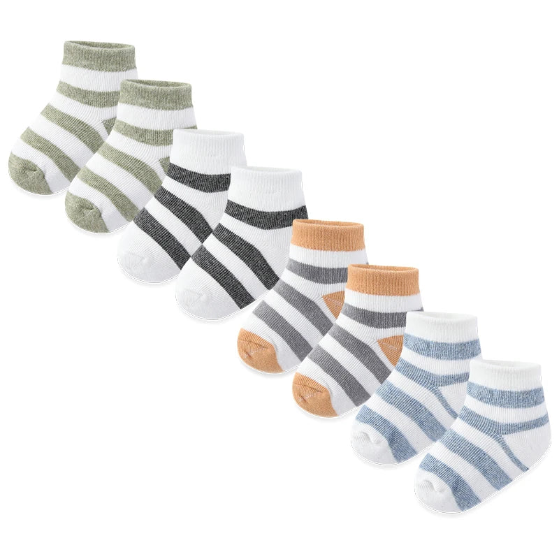 Kiddiezoom 5 Pairs Fashion Newborn Baby Boy Girl mid-calf Socks Cotton Soft Breathable Infant Accessories Four Seasons 0-12M