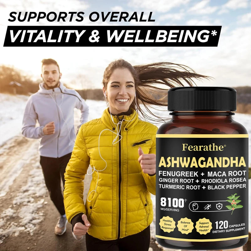 Ashwagandha Capsules - Added Turmeric, Rhodiola Rosea, Ginger, Black Pepper - Strength, Mood & Immune Support