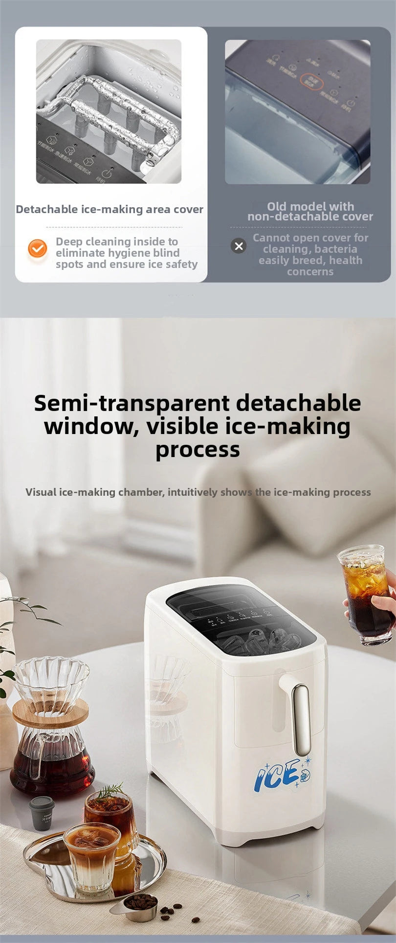 Mini Ice Maker Machine for Home Dorm Student, Portable Automatic Ice Maker with Small Power, Compact Countertop Ice Cube Maker,