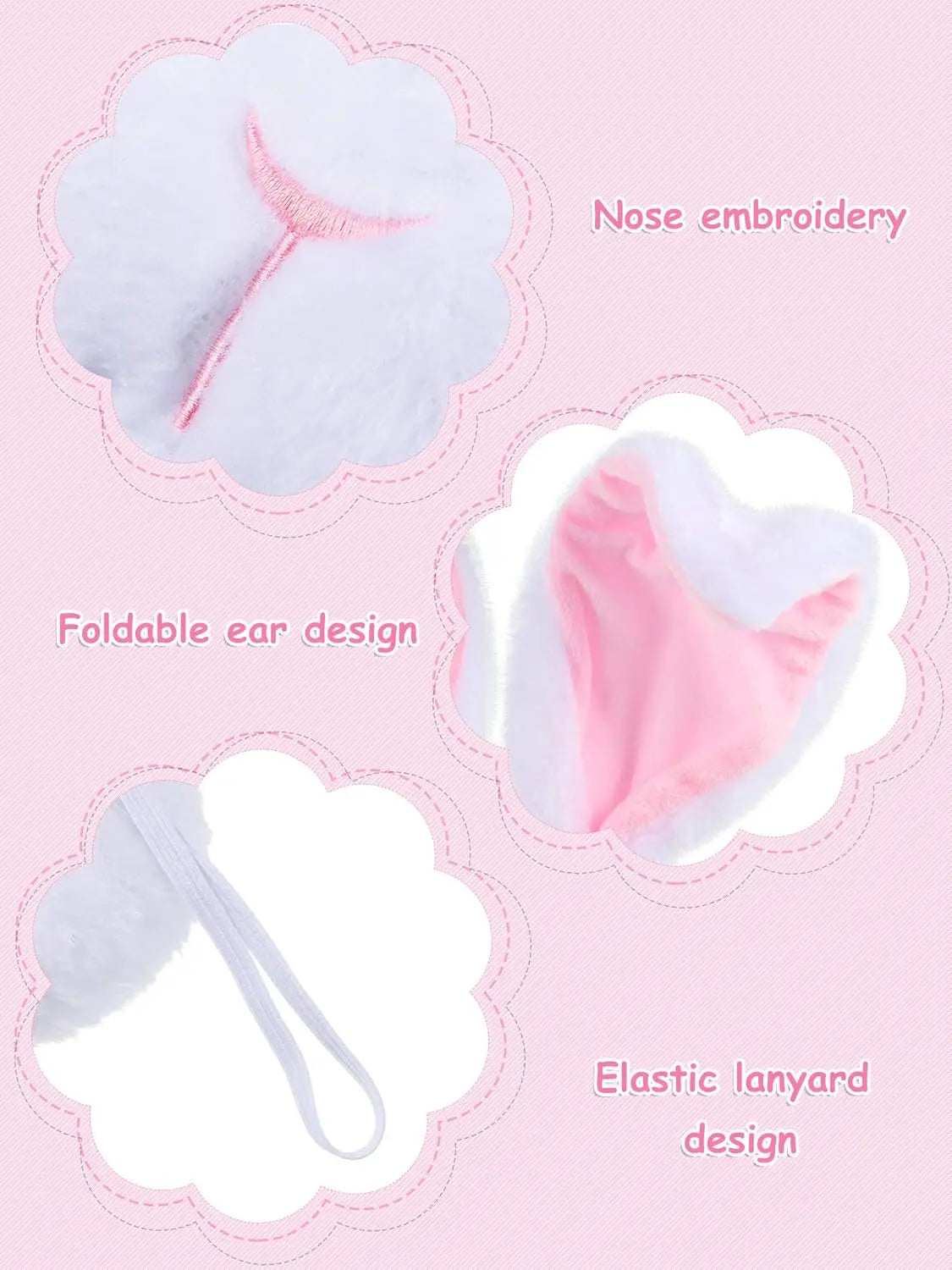 Halloween Bunny Costume Accessories Set Bunny Nose Tail Tie and Ears for Boys Girls Halloween Party Cosplay