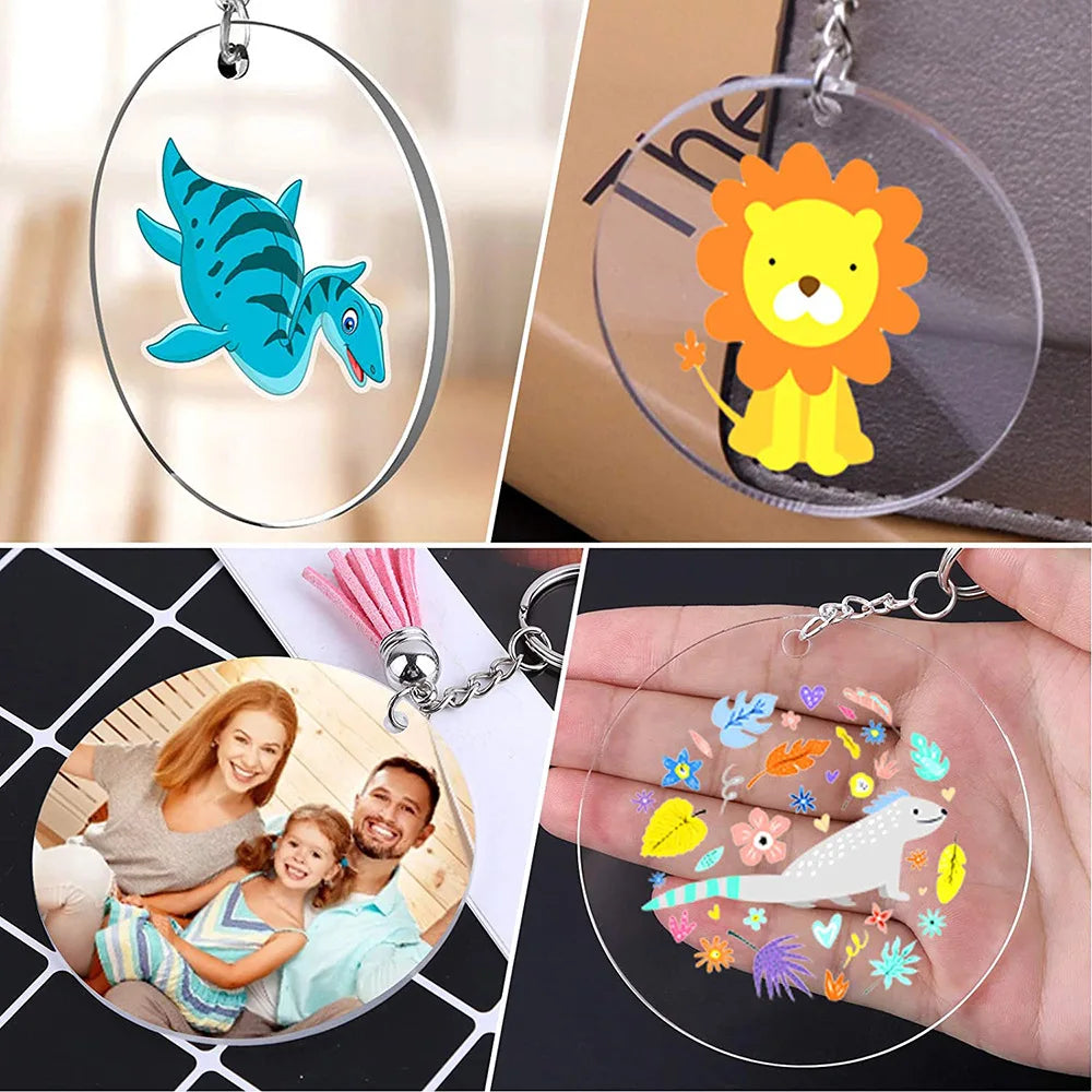 Clear Keychains Transparent Circle Discs Acrylic Blanks Keychain Bulk for Keychain Pendant DIY Jewelry Making