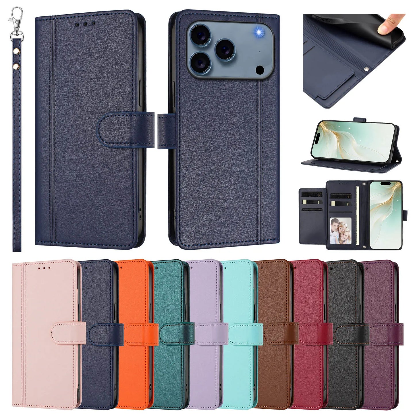 Luxury Premium Leather Wallet Case For iPhone 17 16 15 14 13 12 17 Pro Max Plus Air 17e 16e Wallet Card Slot Magnetic Flip Cover