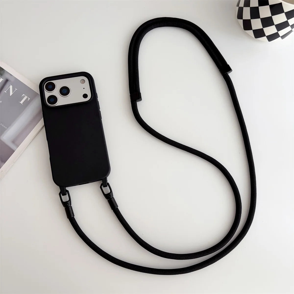 Silicone Phone Case for IPhone 17 Air 16 16E 15 14 Plus 11 13 12 Mini Pro Max Crossbody Lanyard Candy Color Soft TPU Back Cover