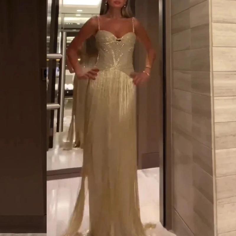 New 2026 Women's Banquet President Dress Fashion Sequin Tassel Slim Cocktail Dress Elegant Temperament Off Shoulder Strap Dress