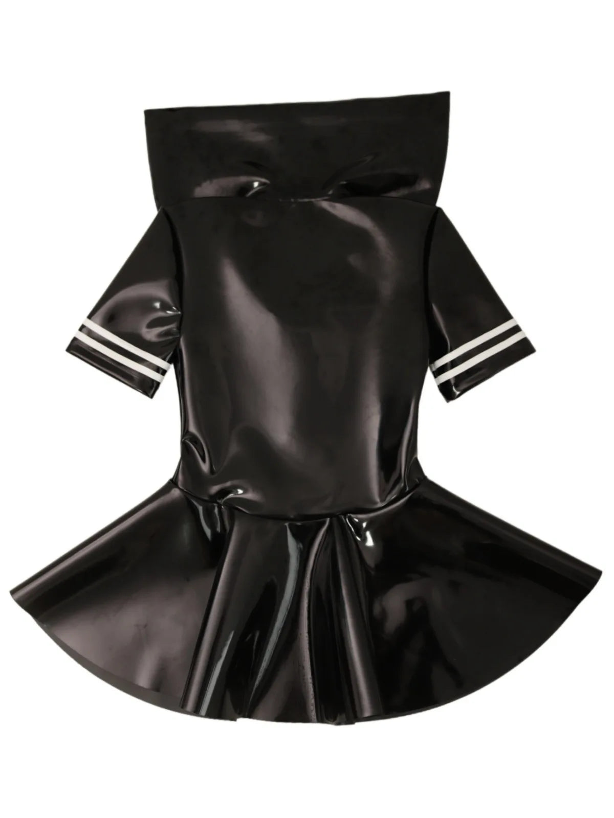 XS-4XL New Double PU Leather Hot Dress Wet Look PVC Short Sleeve Sailor Collar Cosplay Dresses A-line Uniform Minifalda Vestido