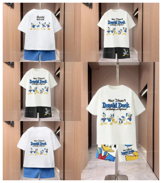 2025 Summer Kids Clothes Short Sleeve Outfits Cartoon T-shirt+shorts Children Trendy Round Neck Tees Versatile Shorts Suits