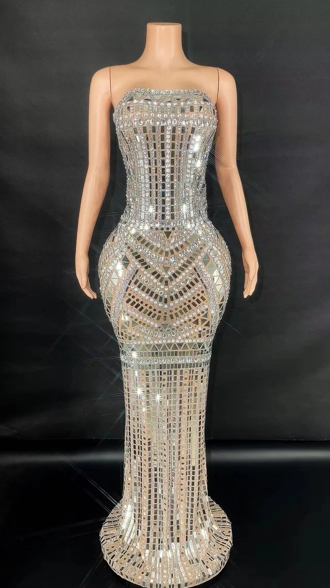 ZD Sexy Sparkly Multicolor  sequin Rhinestones Sleeveless Long Dress Women Birthday Celebrate Prom Dance Dress Plus Size