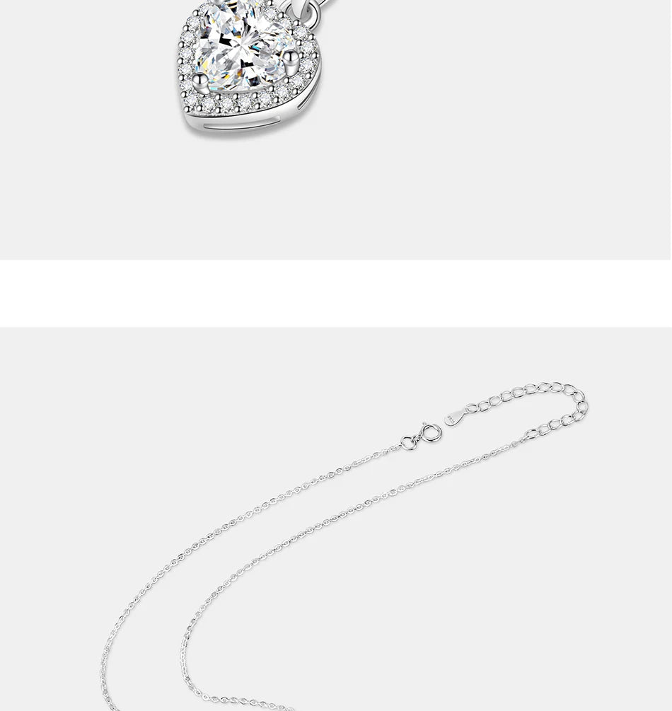 PERFANY 1CT Heart Cut Moissanite Necklace for Women S925 Pure Silver Sparkling Diamond Pendant Fashion Jewelry Party Gift