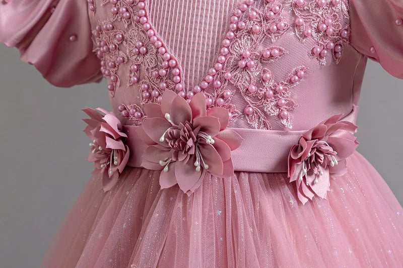 3-12 Year Old Baby Dress Birthday Party Girl Princess Dress Bubble Sleeves Lace Flower Wedding Dress Flower Girl Evening Dress