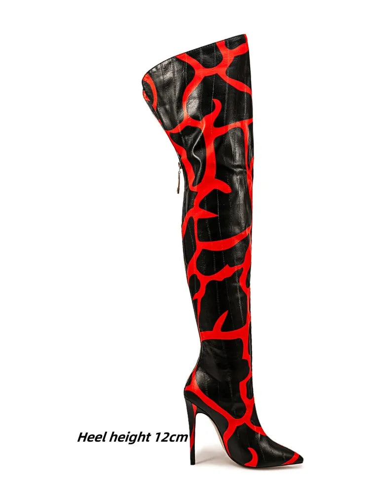 2024 Women's Euro-American Zebra Print Over-the-Knee Boots - Paneled Pointed-Toe Back-Zipper Stiletto, Plus Size Fashion Chic
