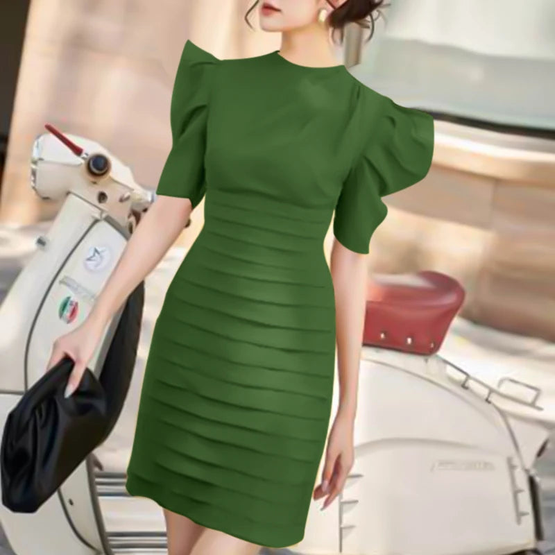 ZANZEA Women Chic Pleated Wrap Dress 2024 Summer Elegant Puff Short Sleeve Party Dress Vintage Cocktail Dress Sexy Slim Vestidos