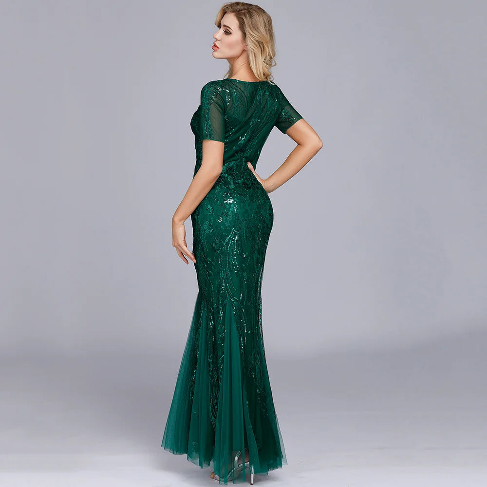 Sexy vintage Maxi Sequin cocktail Dress bridesmaid Prom Dresses for Women Casual Party Long sleeve club Bodycon Dress vestidos