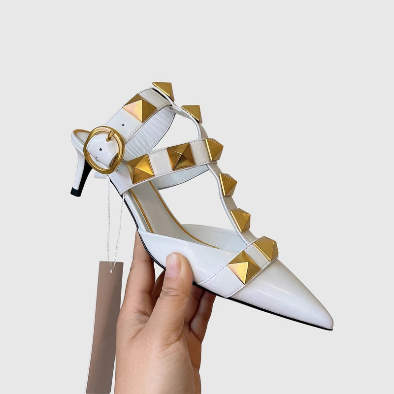 Women's Fashion Rivet High Heels 2023 Spring/Summer New Baotou Sandals Pointed Single Shoes
