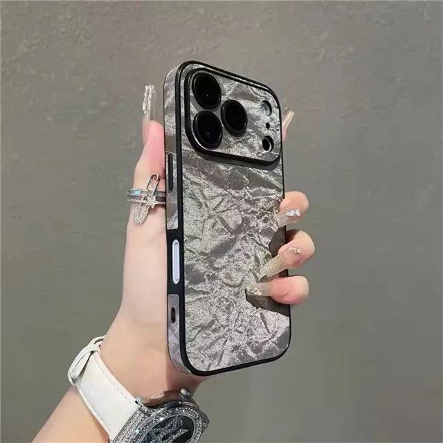 Velvet Snow Mountain Pattern Phone Case For iPhone 17 15 14 16 12 11 13 Pro Max Plus Air Luxury Leather Cover Phone Accessories