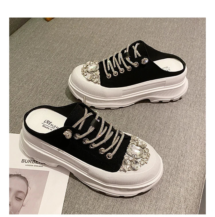 Women Shiny Rhinestones Shoes Four Seasons Casual Sneakers Women Stylish Sport Shoes Lace-Up Sports slippers zapatos mujer