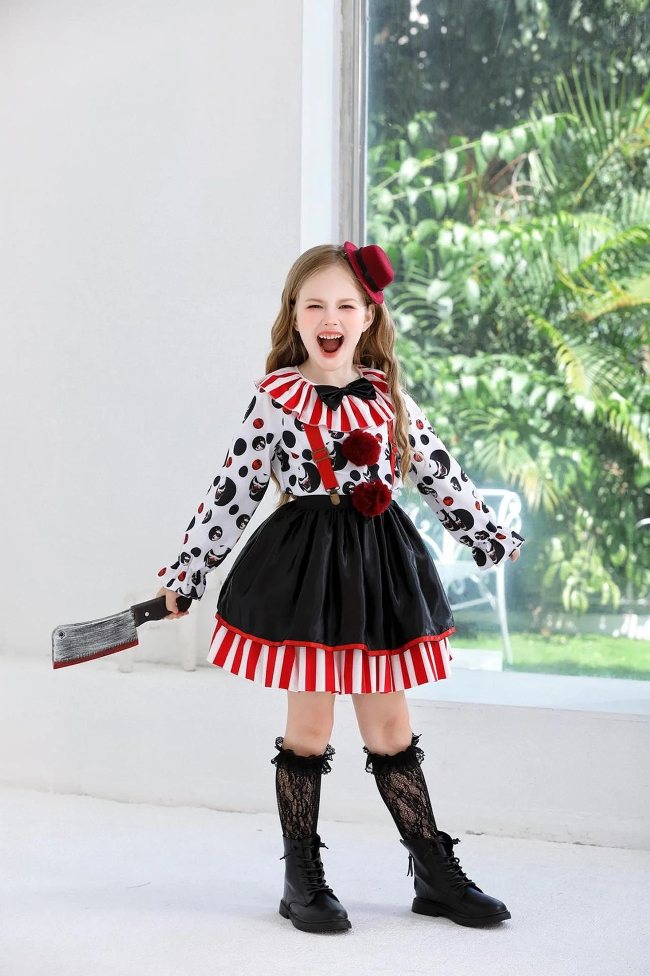 Halloween Cosplay Costumes Horror Clown Dresses Pants Headwear Clothes Sets Carnival Theme Party Role Playing Outfits for Girls