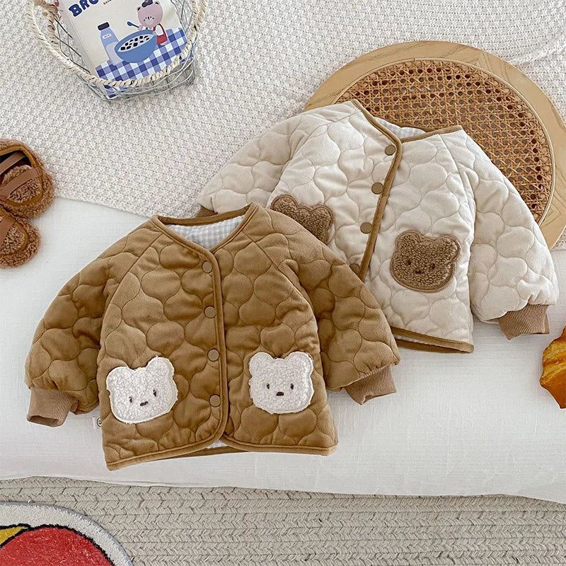 Double-sided Baby Winter Jackets Cute Bear Autumn Baby Outerwear Clothes Casual Kids Coats for Girls Boys Tops Clothing 0-5Y