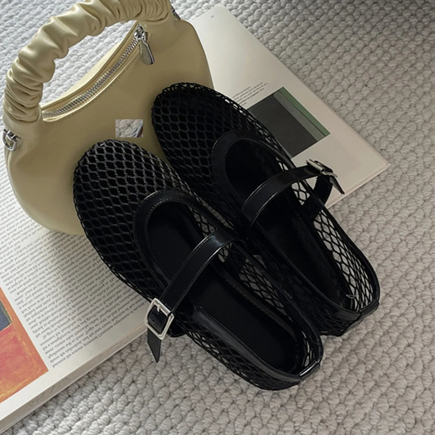 Aneikeh BIG Size 35-43 Jelly Color Fishing Ballet Dance Women's Mesh Buckle Flat Hollow Out Retro Mary Jane Shoes