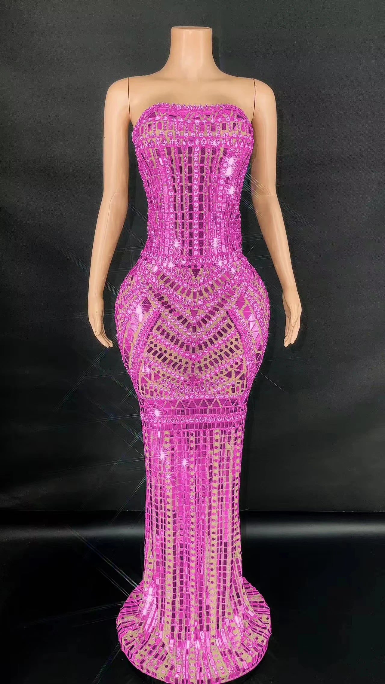 ZD Sexy Sparkly Multicolor  sequin Rhinestones Sleeveless Long Dress Women Birthday Celebrate Prom Dance Dress Plus Size